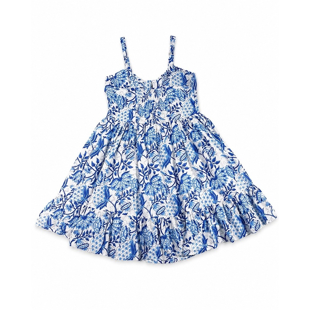 SoLe Mare Sole Amore Blue White Floral Smocked Cotton Mini Dress Large - Picture 2 of 11